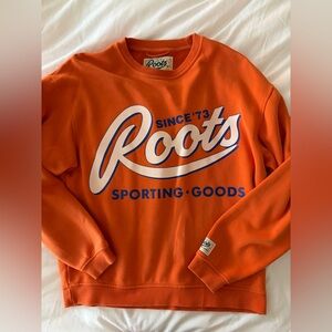 Roots Orange Crewneck Sweatshirt with White and Blue Logo